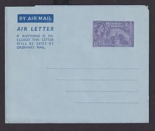 Flugpost airmail Trinidad & Tobago Aerogramm 12 c. Queen Elisabeth Karibik