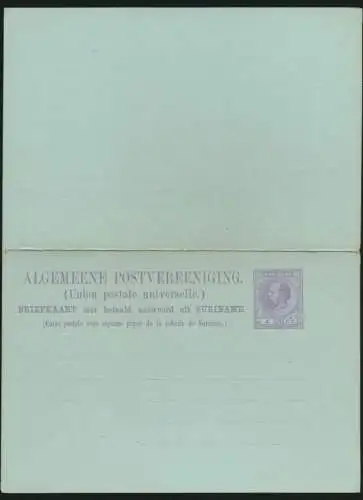 Surinam Ganzsache Karte 5 cent Frage + Antwort postal stationery King Wilhelm