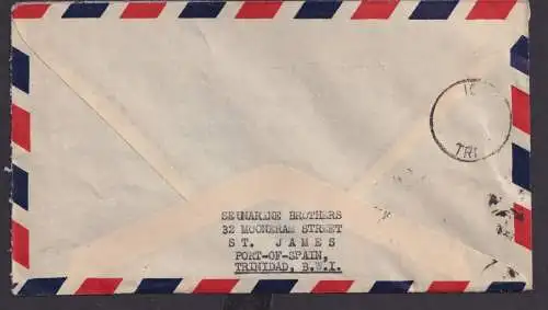 Trinidat & Tobago Flugpost Brief EF 6 cent von Port of Spain nach New York USA
