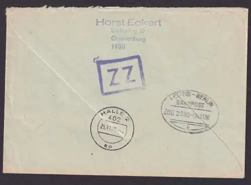 Briefmarken Bahnpost DDR Brief Eilboten MEF 2041 Bogenecke Eckrand Farbstreifen