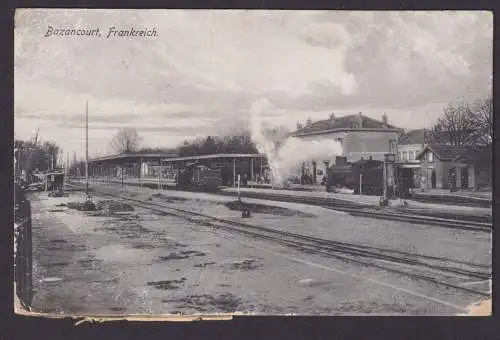 Ansichtskarte Bazancourt Frankreich Bahnhof Dampflock Feldpost 242. Regiment