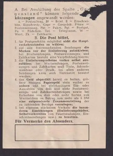 Bundesrepublik 192 Heuss auf Einlieferungsschein für 25 Warenproben München 3