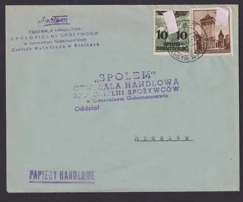 Besetzung Polen Generalgouvernement Brief Kielce Rzeszow Geschäftspost