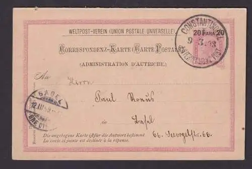Österreich Levante Ganzsache P 11 b Kaiser Frage & Antwort Basel Schweiz 1898