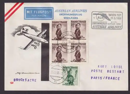 Flugpost Brief Air Mail Austrian Airlines Österreich Viererblock Trachten Paris