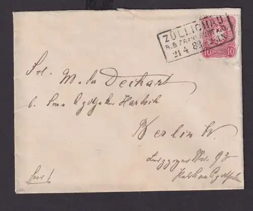Deutsches Reich Brief Ef 10 Pfg. R3 Züllichau R.B. FRANKFURT A.O. nach Berlin