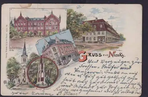 Ansichtskarte Niesky n. Scheibe Litho Glatz Niederschlesien Missionshaus Denkmal