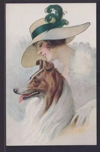 Ansichtskarte Künstlerkarte Junge Dame mit Hund Edition Herald Paris