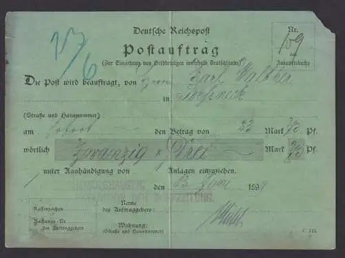 Postsache Deutsches Reich Postauftrag Deutsche Reichspost Hildburghausen