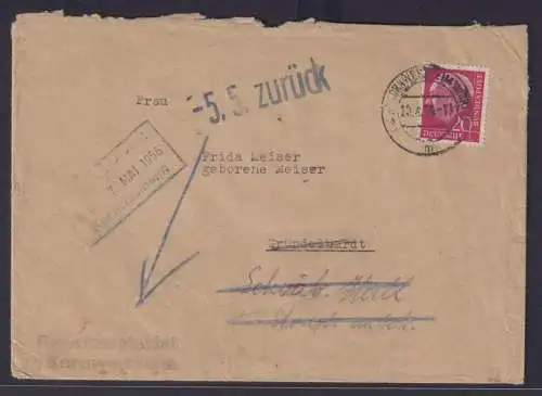 Postsache Bund Brief EF 20 Pfg, Heuss Kornwestheim nach Schwäbisch Hall wegen