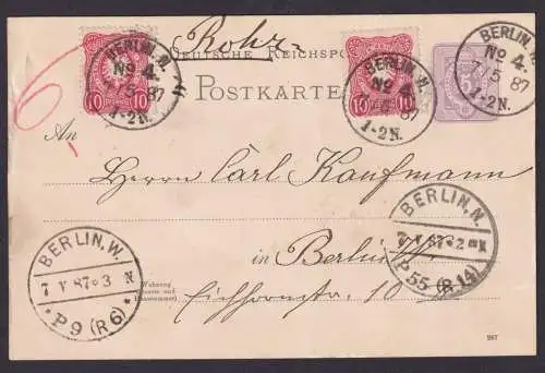 Deutsches Reich Rohrpost Ganzsache 5 Pfg + ZuF 2x10 Pfg selt. K1 BERLIN N No. 4