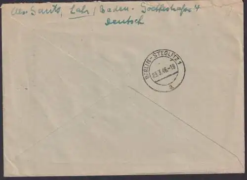 All. Besetzung R Brief Lahr Schwarzwald 84 Pfg Gebühr bezahlt n. Berlin Steglitz