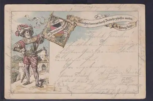Ansichtskarte Künstlerkarte ab Komotau n. Ossegg Tschechien Soldat Fahne Bund d.