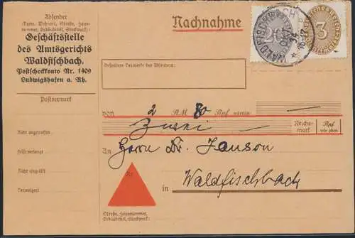 Deutsches Reich Brief Dienst 114 + 119 per Nachnahme Waldfischbach 25.10.1934