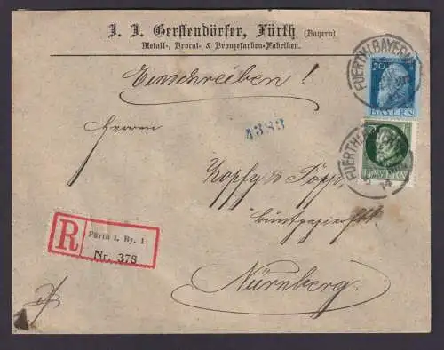Altdeutschland R Brief MIF Luitpolt + Ludwig Fürth Bayern Gerstendörfer
