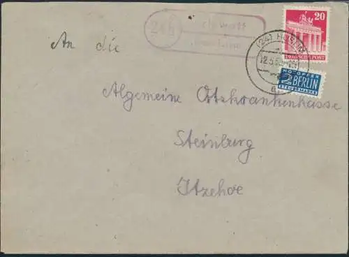 Bizone Brief Landpost Arlewatt über Husum 85 Zuschlagsmarke n. Itzehoe 12.5.1950