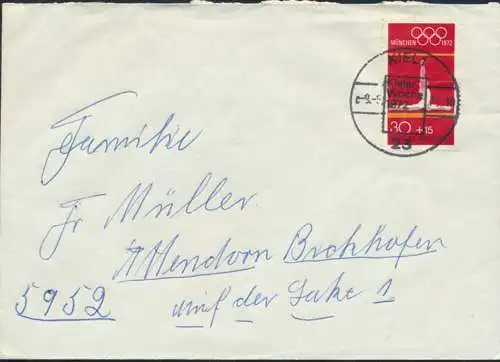 Bund Brief EF 721 SST Kiel 1 Kieler Woche nach Attendorn 1972