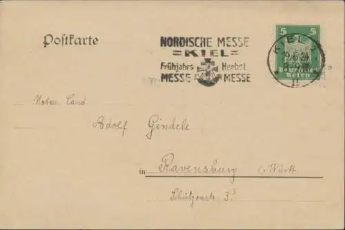 Deutsches Reich Postkarte 356 selt Werbestempel Kiel Nordische Messe Kiel
