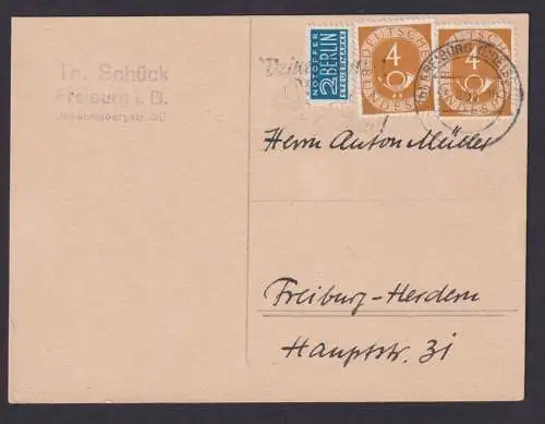 Bundesrepublik Brief attr Frankatur MEF 124 Posthorn Ortskarte Freiburg Herde