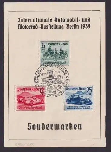 Deutsches Reich 686-688 Intern. Automobil u Motorrad Ausstellung Berlin FDC 70,-