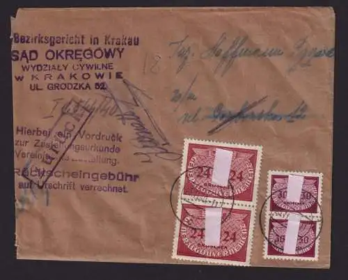 Besetzung Polen Generalgouvernement Brief Sad Okregowy Krakau inter. Dienstbrief