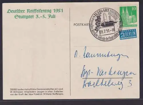 Bizone Brief Anlasskarte Raiffeisentag Stuttgart EFBauten klasse SST Gartenschau