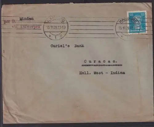 Deutsches Reich Brief Goethe Destination Hamburg Curacao Nierderländisch Indien