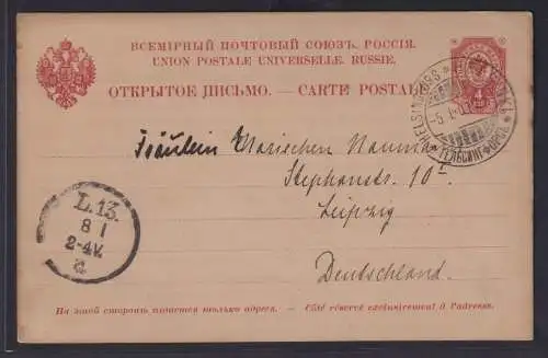 Rußland Ganzsache 4 K. rot Helsingfors Helsinki Finnland nach Leipzig 1901