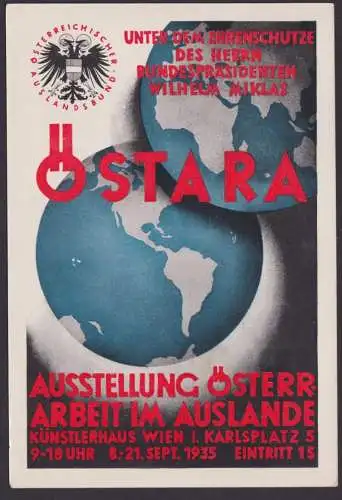 Österreich Wien Östara gute Anlasskarte Ausstellung Arbeit i Auslande Karlsplatz