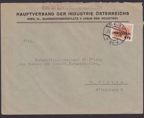 Österreich Brief EF 24 Gr. Winterhilfe Hauptverband Industrie Bund der