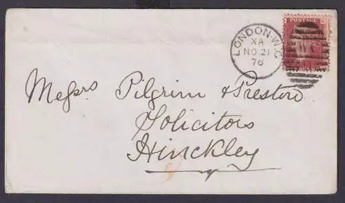 Grossbritannien Brief 16 Platte 184 K1 London W.C. nach Hinckley Kat 90,00