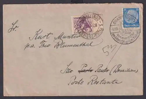 Deutsches Reich Brief Oranienburg Destination Sao Paulo Brasilien Nachgebühr