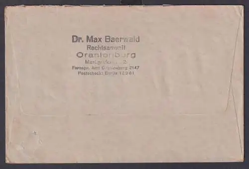 Deutsches Reich Brief Oranienburg Destination Sao Paulo Brasilien Nachgebühr
