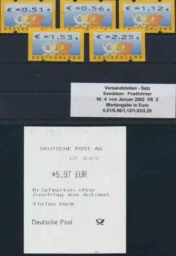 Bund ATM 4 Versandstellensatz VS 2 Postemblem postfrisch Kat.-Wert 60,00