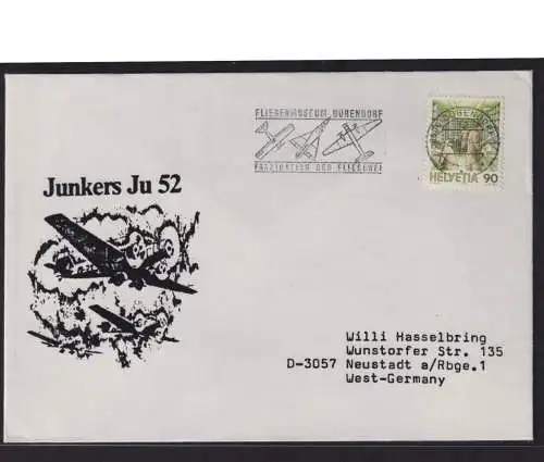 Flugpost Schweiz Brief EF Fliegermuseum Dübendorf Militaria Junkers Ju 52