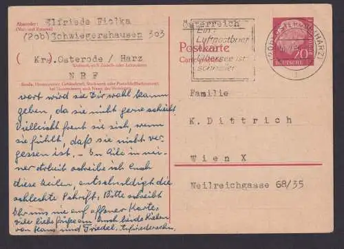 Briefmarken Bund Ganzsache Heuss P 32 Postsache Reklame Osterode Wien Österreich