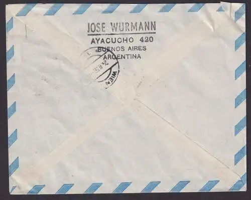 Flugpost Brief Air Mail Argentinien Lufthansa 627 mit gezähntem Leerfeld 1956