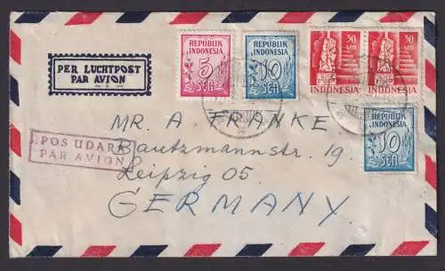 Flugpost Brief Air Mail Semarnag Indonesien nach Leipzig 17.7.1951