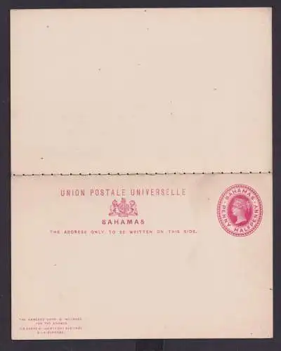 Bahamas Ganzsache Queen Victoria 1p Frange und Antwort postal stationery