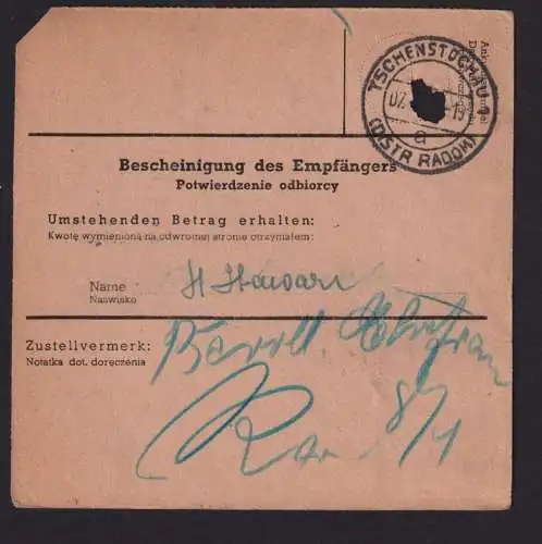 Besetzung Polen Generalgouvernement Postanweisung Karte Sandomierz n Czestochowa