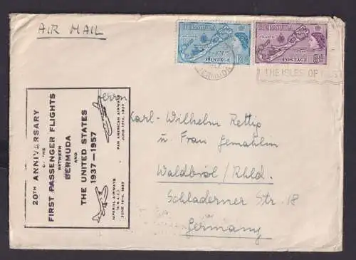 Flugpost Bermuda Queen Elisabeth Brief MIF 3d + 1,3 Shilling Landkarte