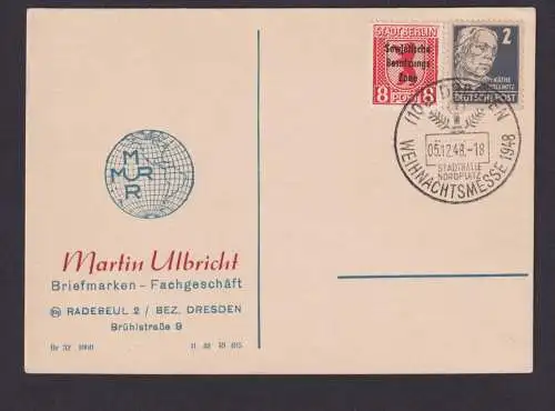 Weihnachten Briefmarken SBZ Sonderkarte Philatelie Reklame SST Dresden