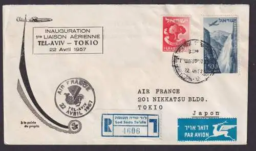 Flugpost Brief Air Mail Israel Tel Aviv Tokio Japan Air Frnace per Einschreiben