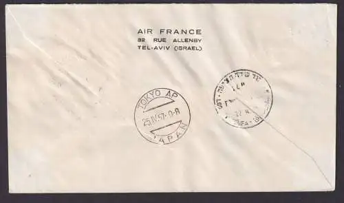 Flugpost Brief Air Mail Israel Tel Aviv Tokio Japan Air Frnace per Einschreiben