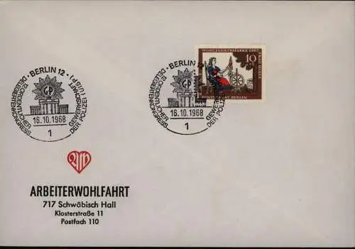 Berlin Brief Arbeiterwohlfahrt Polizei Motiv Brandenburger Tor 1968