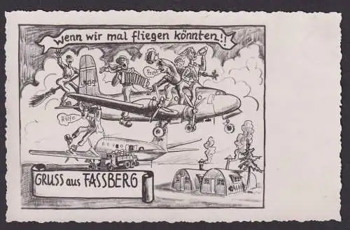 Fassberg Niedersachsen Ansichtskarte Künstler Scherzkarte Humor Flughafen