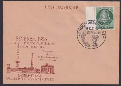 Berlin Brief 102 Glocke Philatelie BEVERBA Briefmarken Ausstellung Wappen