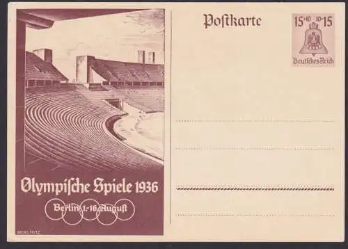 Deutsches Reich Sport Olympia Künstler Ganzsache 15 Pfg. sign. Georg Fritz 1936