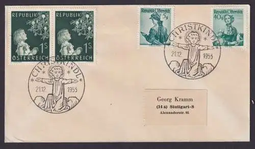 Österreich schöner Chriskindl Brief mit 2x schön abgeschl. SST n Stuttgart 1953