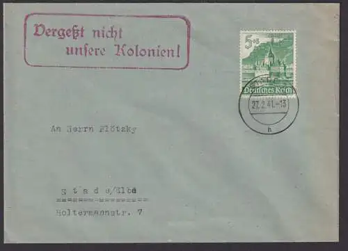 Brief Deutsches Reich Stempel Vergeßt nicht unsere Kolonien Stade Elbe
